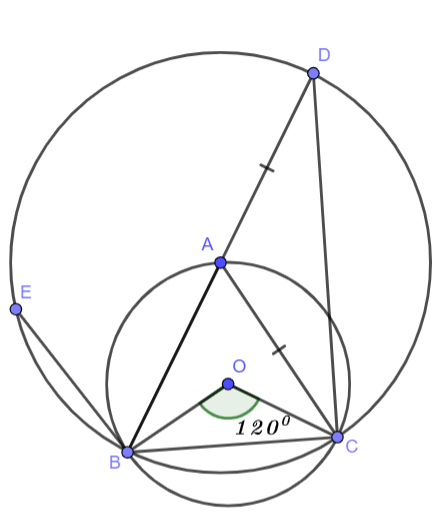 Cho đường tròn (O), cung BC có số đo bằng 120o, điểm A di chuyển trên cung lớn BC