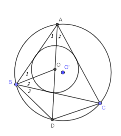 Cho tam giác ABC nội tiếp đường tròn (O’) và ngoại tiếp đường tròn (O)