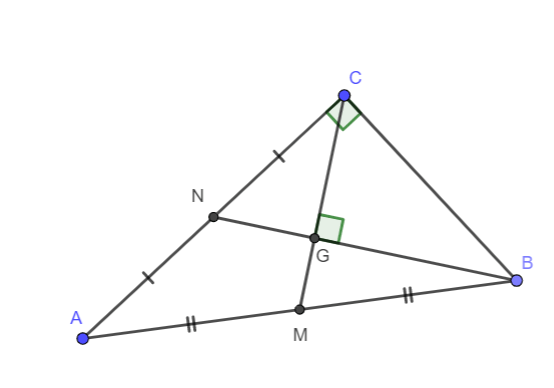 Cho tam giác ABC vuông ở C có đường trung tuyến BN vuông góc với đường trung tuyến CM