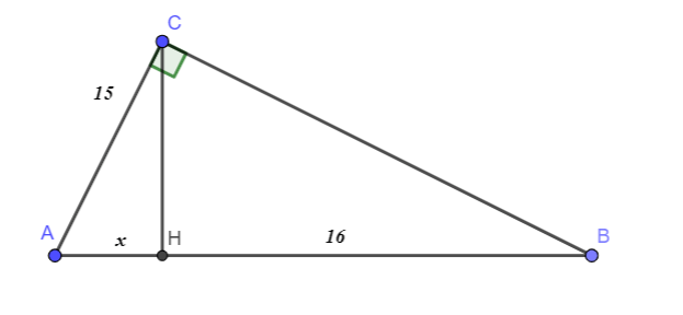 Tam giác ABC vuông tại C có AC = 15cm. Đường cao CH chia AB thành hai đoạn